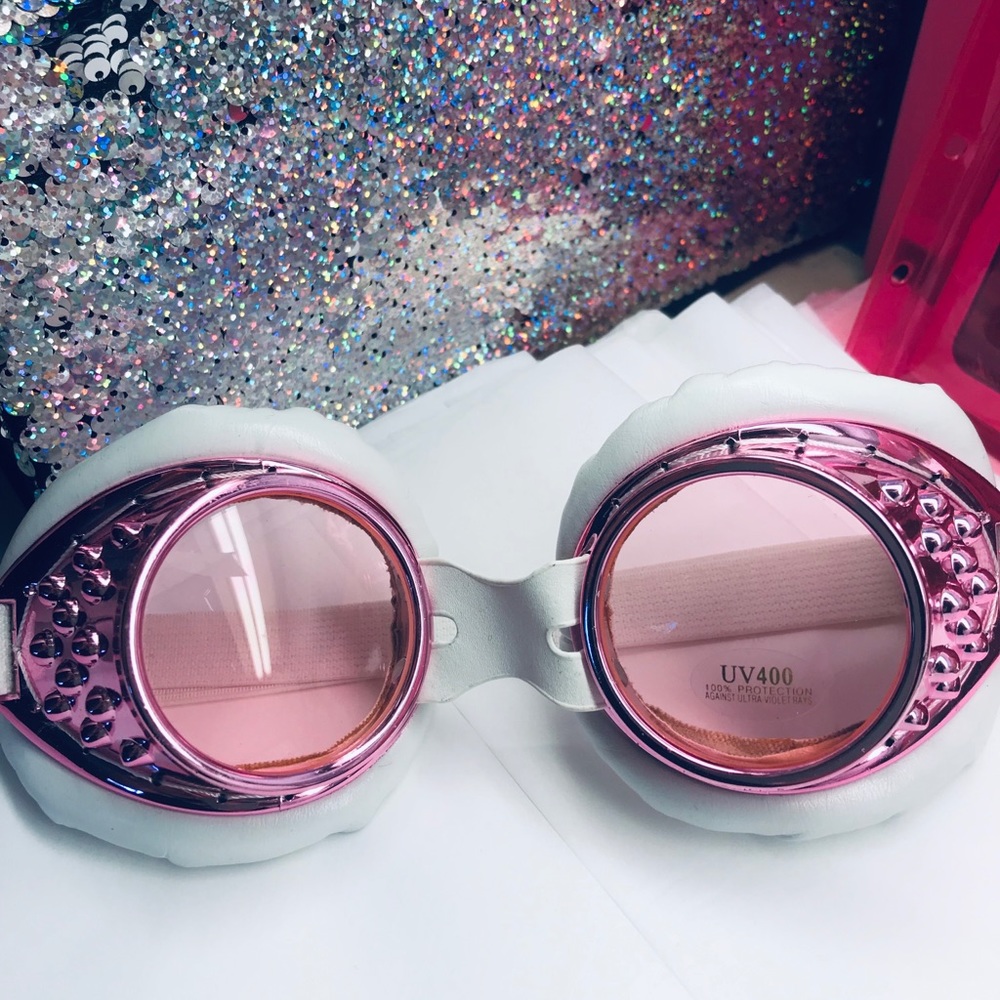 Pink metallic cosmic Barbie goggles steampunk doll sunglasses Uv 400 rave desert